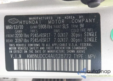 2010 Hyundai Veracruz Gls из США, поврежденный, VIN KM8NUDCC4AU128772